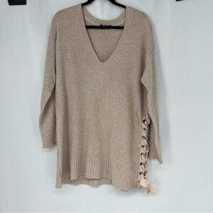 Free People V-Neck Sweater with Side Lace-Up